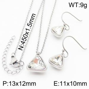 Plating Triangle Women Pendant Necklace&Earing Silver Color - KS197410-K