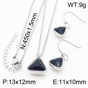 Plating Triangle Women Pendant Necklace&Earing Black Color - KS197411-K
