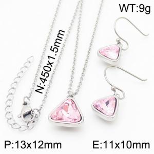 Plating Triangle Women Pendant Necklace&Earing Pink Color - KS197412-K