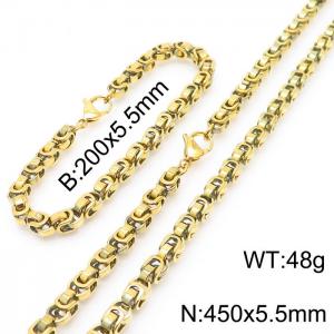 Simple ins style stainless steel lobster buckle imperial chain men and women's bracelet necklace set - KS197568-Z
