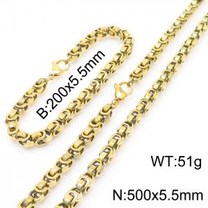Simple ins style stainless steel lobster buckle imperial chain men and women's bracelet necklace set - KS197569-Z