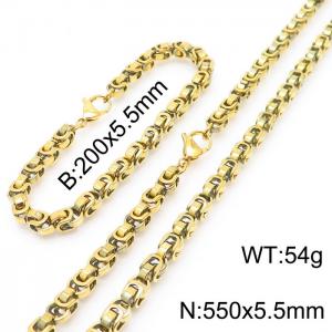 Simple ins style stainless steel lobster buckle imperial chain men and women's bracelet necklace set - KS197570-Z