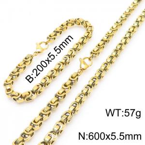 Simple ins style stainless steel lobster buckle imperial chain men and women's bracelet necklace set - KS197571-Z