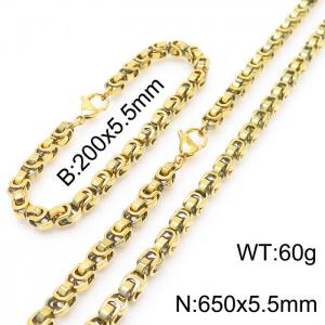 Simple ins style stainless steel lobster buckle imperial chain men and women's bracelet necklace set - KS197572-Z