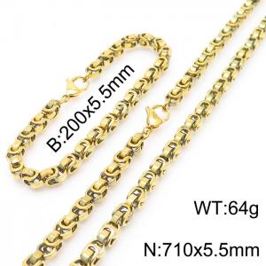 Simple ins style stainless steel lobster buckle imperial chain men and women's bracelet necklace set - KS197573-Z