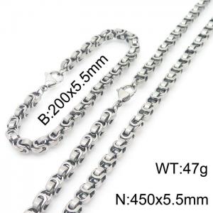 Simple ins style stainless steel lobster buckle imperial chain men and women's bracelet necklace set - KS197575-Z