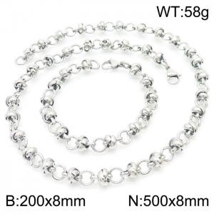 Simple ins style creative stainless steel pearl knotted chain men and women's bracelet necklace set - KS197590-Z