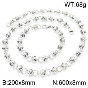 Simple ins style creative stainless steel pearl knotted chain men and women's bracelet necklace set - KS197592-Z