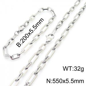 Men's and women's minimalist stainless steel geometric chain bracelet Necklace set - KS197605-Z