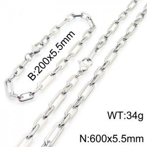 Men's and women's minimalist stainless steel geometric chain bracelet Necklace set - KS197606-Z