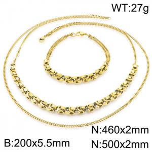 Cool style stainless steel patchwork double imperial chain men and women's bracelet necklace set - KS197610-Z