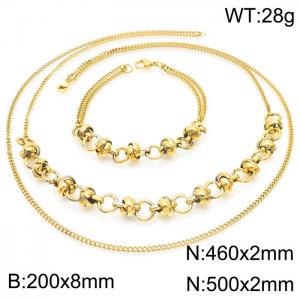 Stainless steel spliced double pearl knotted chain for men and women's bracelet Necklace set - KS197614-Z