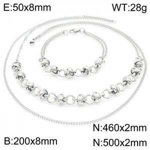 Stainless steel spliced double pearl knotted chain for men and women's bracelet Necklace set - KS197616-Z
