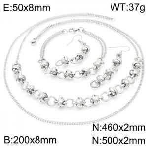Stainless steel spliced double pearl knotted chain for men and women's bracelet Necklace set - KS197617-Z