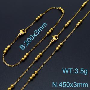 Simple fashion cool style stainless steel interlocking bead chain bracelet necklace accessory set - KS197777-Z
