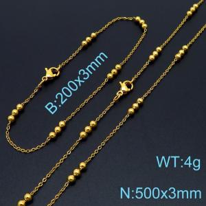 Simple fashion cool style stainless steel interlocking bead chain bracelet necklace accessory set - KS197778-Z