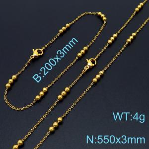 Simple fashion cool style stainless steel interlocking bead chain bracelet necklace accessory set - KS197779-Z