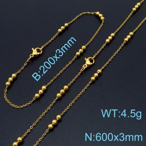 Simple fashion cool style stainless steel interlocking bead chain bracelet necklace accessory set - KS197780-Z