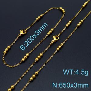 Simple fashion cool style stainless steel interlocking bead chain bracelet necklace accessory set - KS197781-Z