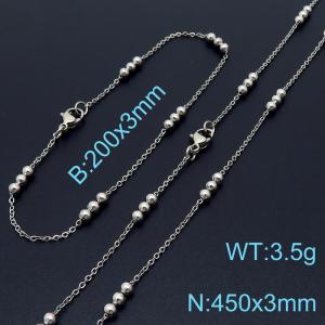 Simple fashion cool style stainless steel interlocking bead chain bracelet necklace accessory set - KS197784-Z