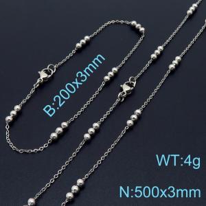 Simple fashion cool style stainless steel interlocking bead chain bracelet necklace accessory set - KS197785-Z