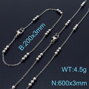 Simple fashion cool style stainless steel interlocking bead chain bracelet necklace accessory set - KS197787-Z