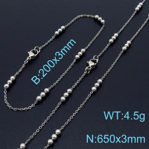 Simple fashion cool style stainless steel interlocking bead chain bracelet necklace accessory set - KS197788-Z