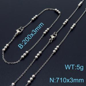 Simple fashion cool style stainless steel interlocking bead chain bracelet necklace accessory set - KS197789-Z