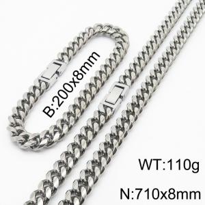 200x8mm & 710x8mm Stainless Steel 304 Cuban Curb Chain Bracelet & Necklace Men Fashion Party Jewelry - KS198328-ZZ