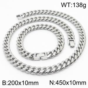 200x10mm & 450x10mm Stainless Steel 304 Cuban Curb Chain Bracelet & Necklace Set Men Fashion Party Jewelry - KS198351-ZZ