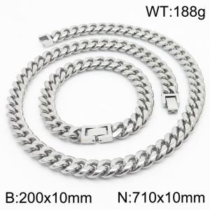 200x10mm & 710x10mm Stainless Steel 304 Cuban Curb Chain Bracelet & Necklace Set Men Fashion Party Jewelry - KS198356-ZZ