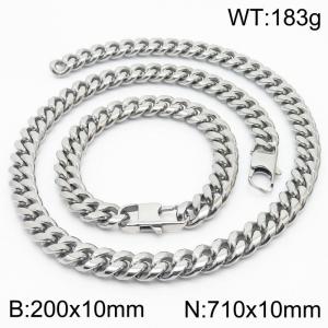 200x10mm & 710x10mm Stainless Steel 304 Cuban Chain Bracelet & Necklace Set Males Jewelry - KS198370-ZZ