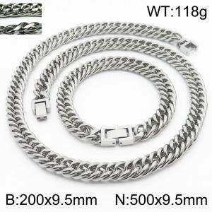 Simple ins style men's encrypted riding crop Chain Jewelry buckle bracelet necklace Stainless steel ornament set - KS198422-ZZ
