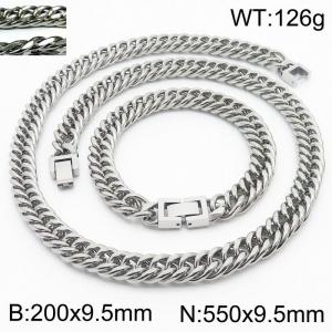 Simple ins style men's encrypted riding crop Chain Jewelry buckle bracelet necklace Stainless steel ornament set - KS198423-ZZ