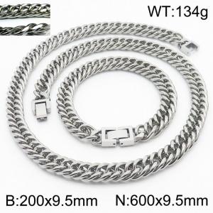 Simple ins style men's encrypted riding crop Chain Jewelry buckle bracelet necklace Stainless steel ornament set - KS198424-ZZ