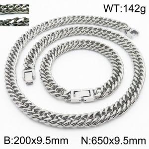 Simple ins style men's encrypted riding crop Chain Jewelry buckle bracelet necklace Stainless steel ornament set - KS198425-ZZ