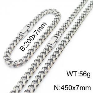 Stainless steel 200x7mm&450x7mm cuban chain fashional clasp classic silver sets - KS198505-ZZ