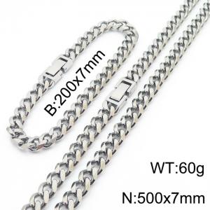 Stainless steel 200x7mm&500x7mm cuban chain fashional clasp classic silver sets - KS198506-ZZ