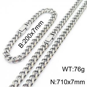 Stainless steel 200x7mm&710x7mm cuban chain fashional clasp classic silver sets - KS198510-ZZ