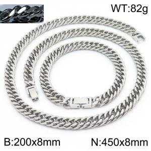 Simple ins style men's encrypted riding crop Chain Jewelry buckle bracelet necklace Stainless steel ornament set - KS198547-ZZ