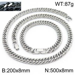 Simple ins style men's encrypted riding crop Chain Jewelry buckle bracelet necklace Stainless steel ornament set - KS198548-ZZ