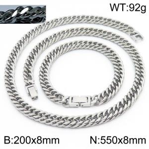 Simple ins style men's encrypted riding crop Chain Jewelry buckle bracelet necklace Stainless steel ornament set - KS198549-ZZ