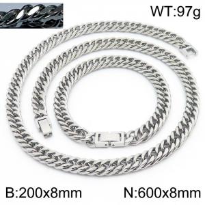 Simple ins style men's encrypted riding crop Chain Jewelry buckle bracelet necklace Stainless steel ornament set - KS198550-ZZ