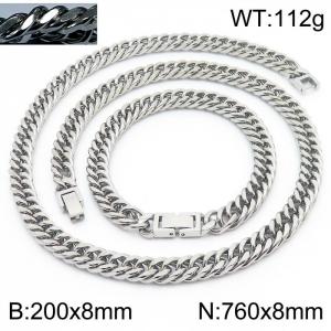 Simple ins style men's encrypted riding crop Chain Jewelry buckle bracelet necklace Stainless steel ornament set - KS198553-ZZ