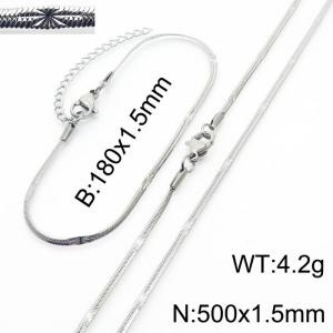 1.5mm Width Silver Color Stainless Steel Herringbone bracelet Necklace Jewelry Set with Special Marking - KS198721-Z