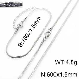 1.5mm Width Silver Color Stainless Steel Herringbone bracelet Necklace Jewelry Set with Special Marking - KS198723-Z