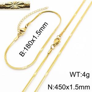 1.5mm Width Gold Plating Stainless Steel Herringbone bracelet Necklace Jewelry Set with Special Marking - KS198724-Z