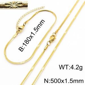 1.5mm Width Gold Plating Stainless Steel Herringbone bracelet Necklace Jewelry Set with Special Marking - KS198725-Z