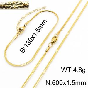 1.5mm Width Gold Plating Stainless Steel Herringbone bracelet Necklace Jewelry Set with Special Marking - KS198727-Z