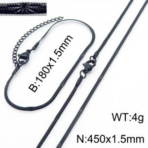 1.5mm Width Black Color Stainless Steel Herringbone bracelet Necklace Jewelry Set with Special Marking - KS198728-Z